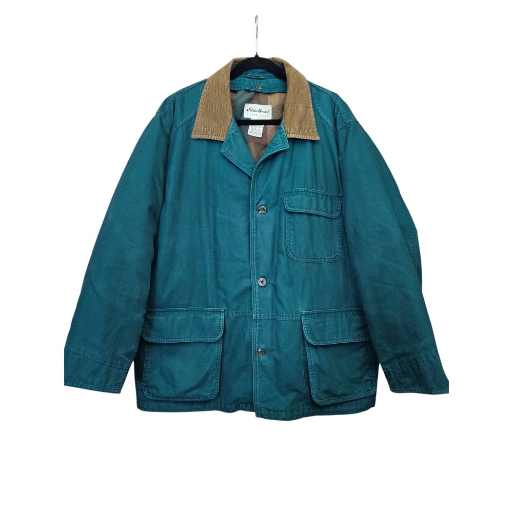 Vintage Eddie Bauer Chore Coat Mens M Canvas Goose Down Liner Corduroy Collar